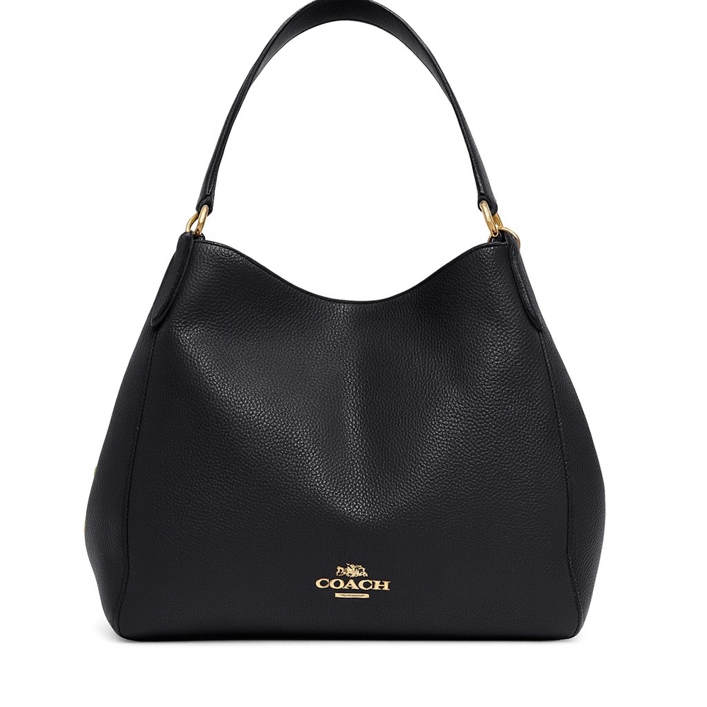 COACH Purse F80268 Hallie Shoulder Bag Tote Black Pebble Leather Gold Hardware